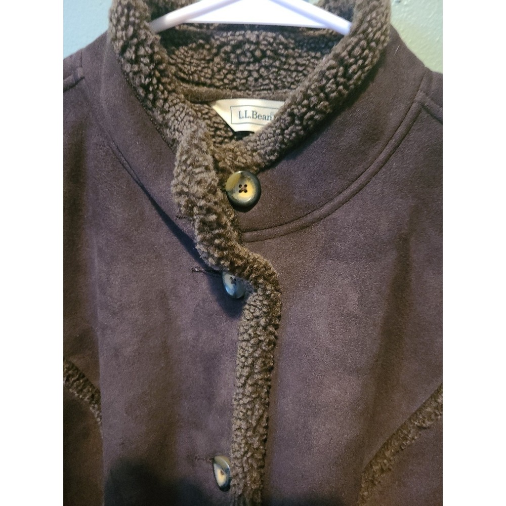 LL Bean Long‎ Brown Coat Faux Suede Sherpa Shearling Lined Polyester WM's 1X - Picture 5 of 9